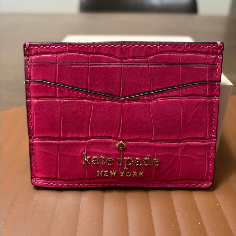 Kate Spade Fuchsia Croc Embossed Card Holder